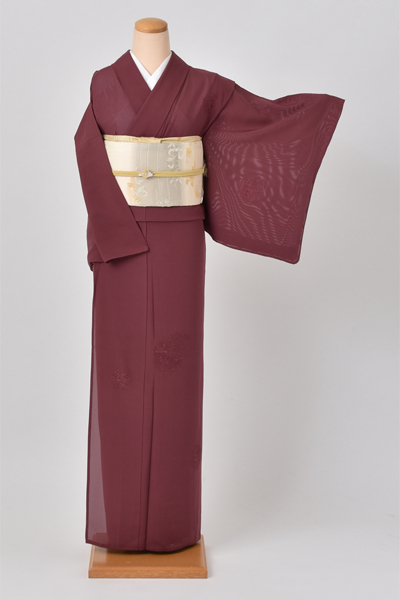 絽訪問着[赤紫に雪輪]