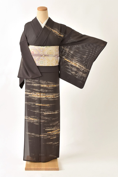 夏物_訪問着〈ダークグレー・霞文〉