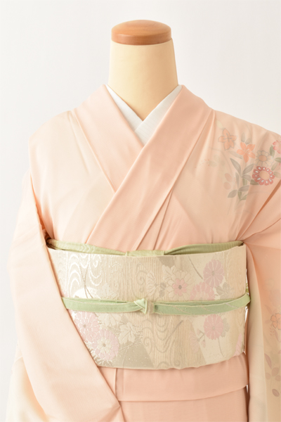 夏物＿絽訪問着〈サーモンピンク・秋草文様〉