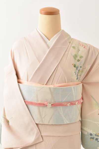 夏物＿絽訪問着〈淡ピンク・霰模様〉