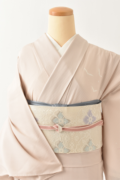 夏物＿絽訪問着〈ピンクベージュ・波柄〉