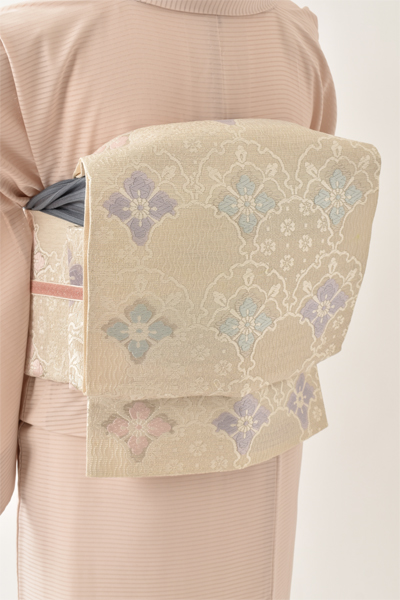 夏物＿絽訪問着〈ピンクベージュ・波柄〉