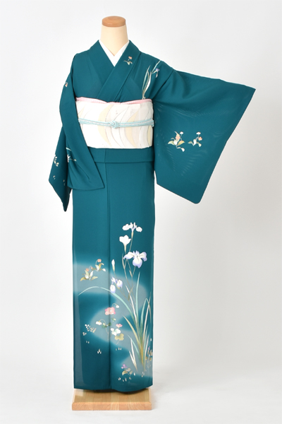 夏物_絽訪問着[青緑色・杜若]