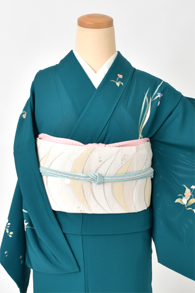 夏物_絽訪問着[青緑色・杜若]