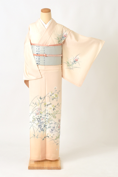 絽訪問着[サーモン・秋草]