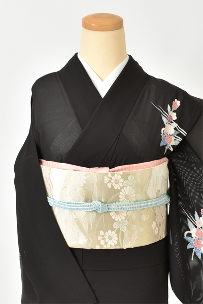 絽訪問着[黒・流水に鴛鴦]