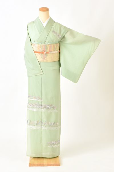 夏紬訪問着[ミントグリーン・松]