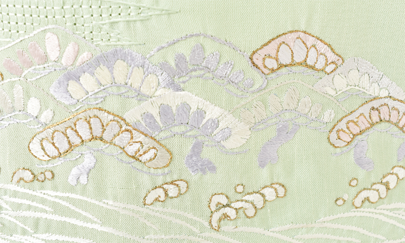 夏紬訪問着[ミントグリーン・松]