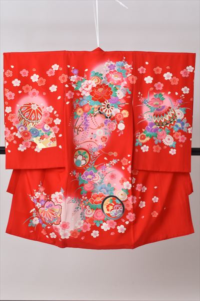 お宮参り(朱色地・花ぐるま)