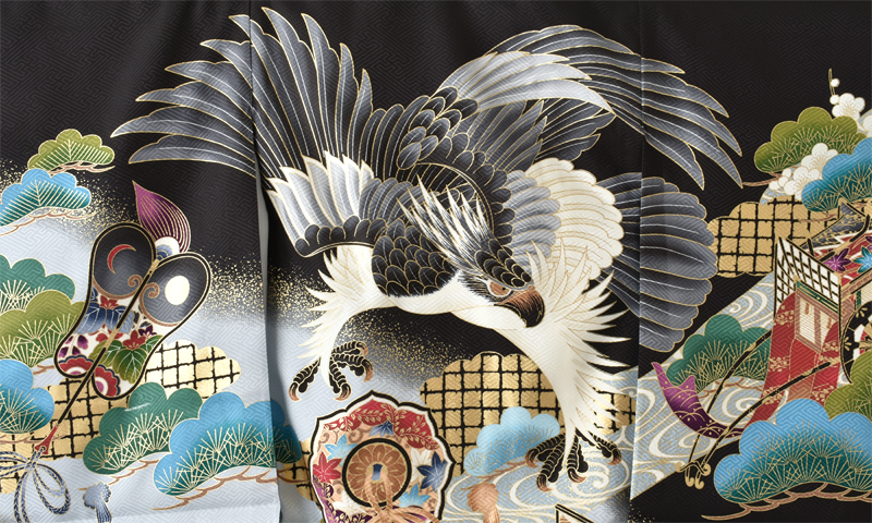 お宮参り(黒地・鷹)