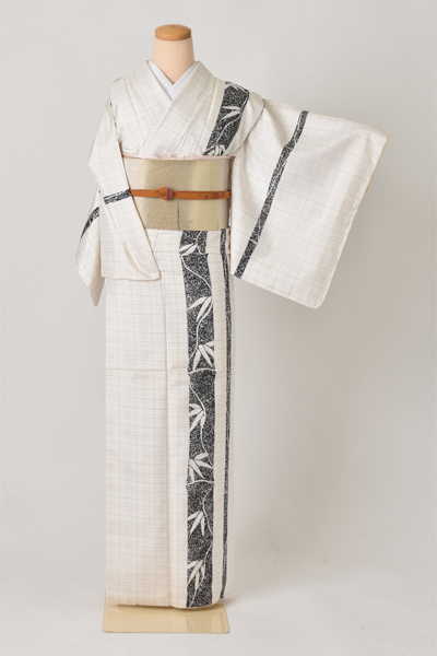 紬［格子と竹］