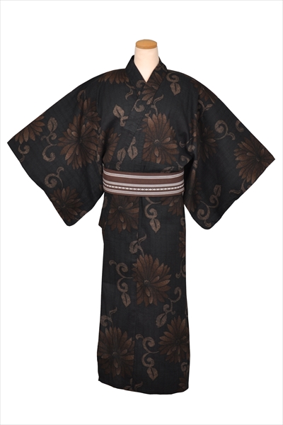 浴衣[167-175cm黒地・花に唐草]