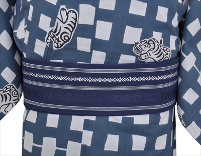 浴衣[167-175cm・白地・紺の格子、張り子の虎]