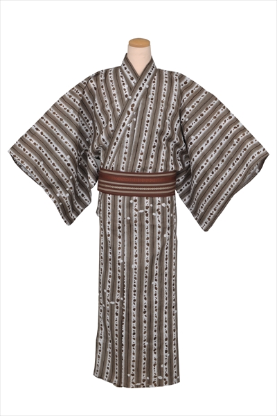 浴衣[164-172cm白地・茶縞]