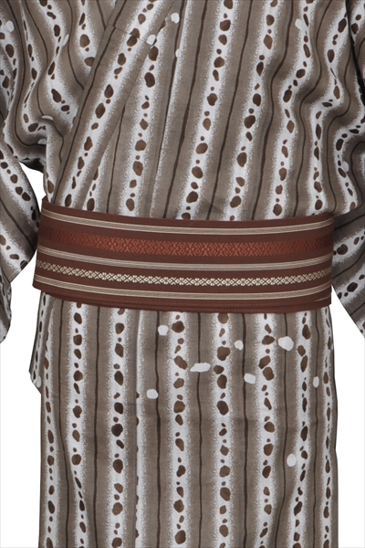 浴衣[164-172cm白地・茶縞]