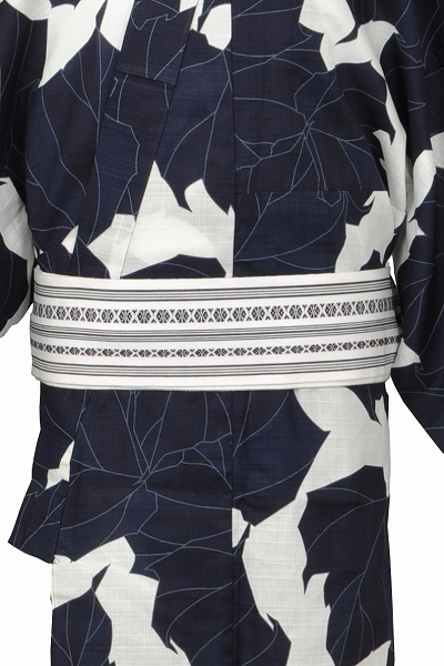 浴衣[169-177cm・白地・葉]