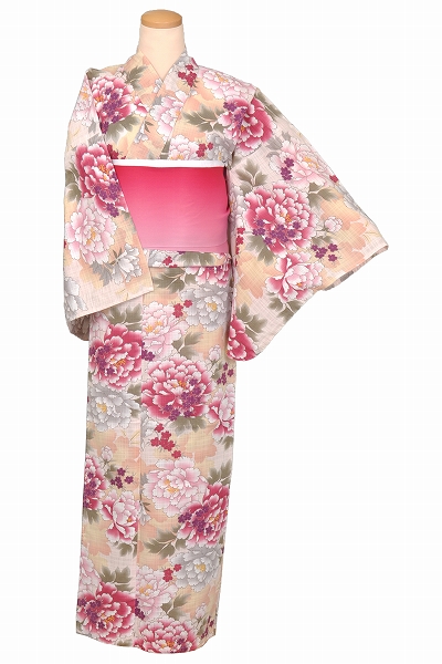 浴衣[ベージュ地・大輪の花]