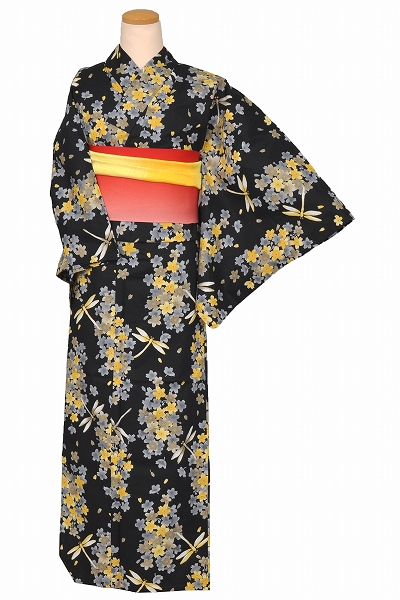 浴衣[黒地・花トンボ]