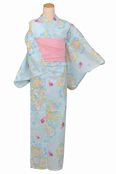 浴衣[水色地・金魚・花模様]