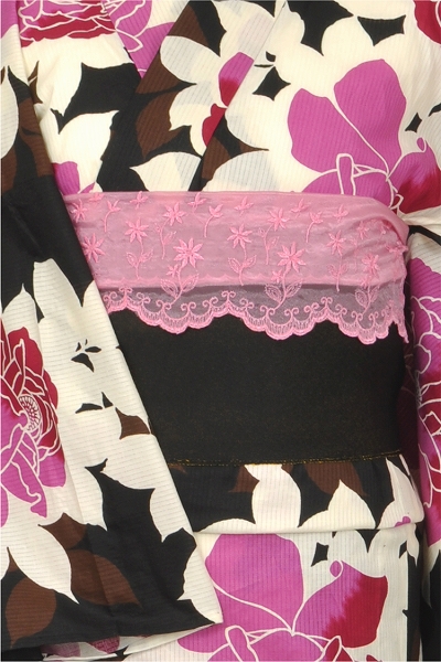 浴衣[黒地・バラの花]