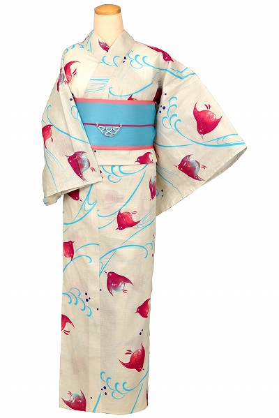 浴衣[淡いベージュ地・千鳥]