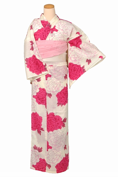 浴衣[白地・シャクヤクの花]