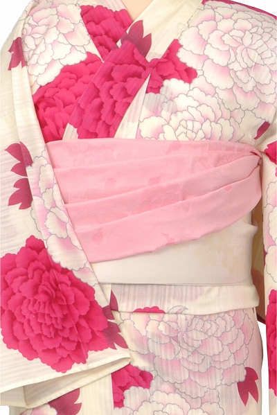 浴衣[白地・シャクヤクの花]