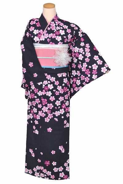 浴衣[黒地・細かい花]