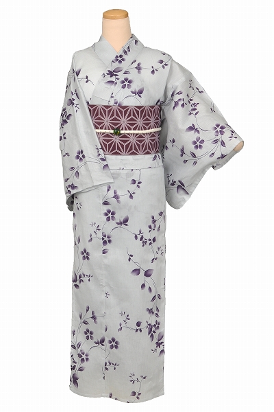 浴衣[淡い藍ねずみ色地・小花]