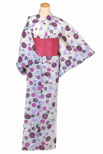 浴衣[白と水色ボカシ地・小花]※裄丈短め