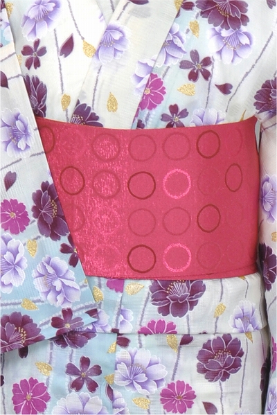 浴衣[白と水色ボカシ地・小花]※裄丈短め