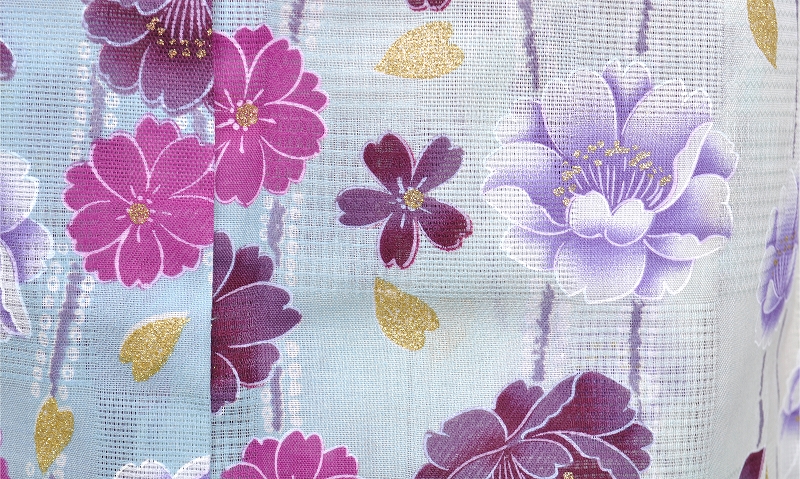 浴衣[白と水色ボカシ地・小花]※裄丈短め