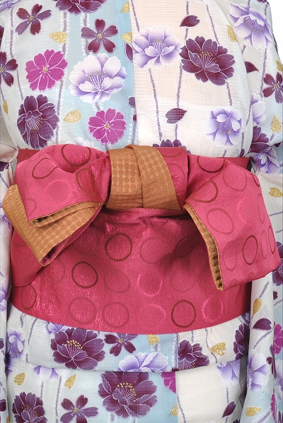 浴衣[白と水色ボカシ地・小花]※裄丈短め