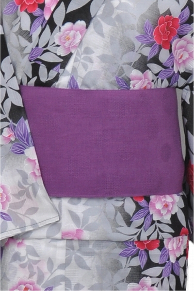 浴衣[白と黒ボカシ地・花々]