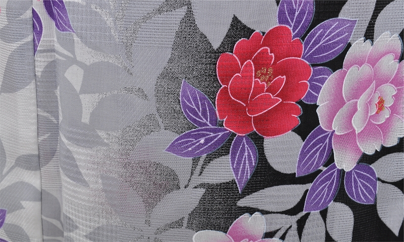 浴衣[白と黒ボカシ地・花々]