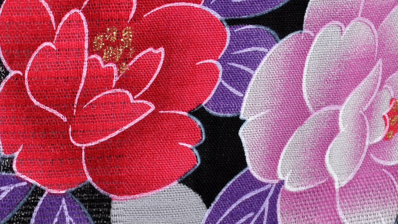 浴衣[白と黒ボカシ地・花々]