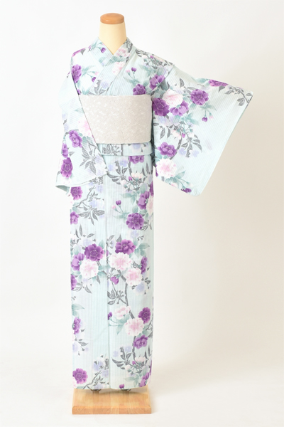 浴衣[水色・ラメ花々]