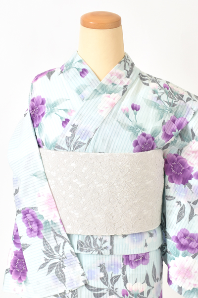 浴衣[水色・ラメ花々]