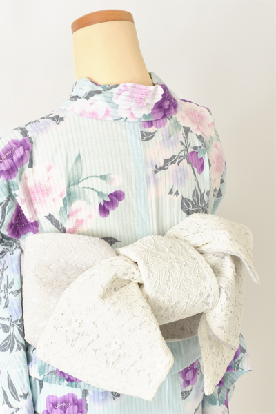 浴衣[水色・ラメ花々]