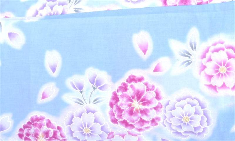 浴衣[水色・花々]