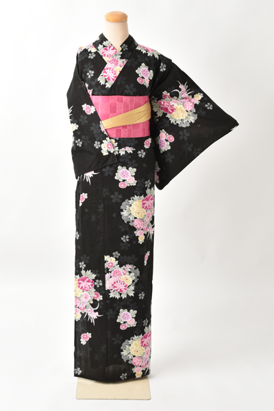 浴衣[黒地・牡丹]