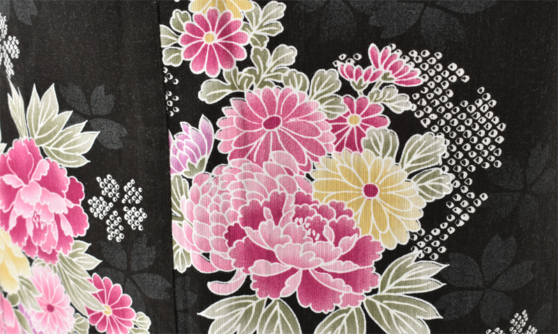 浴衣[黒地・牡丹]