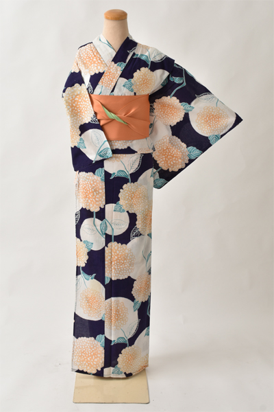浴衣[紺地・紫陽花・トールサイズ]