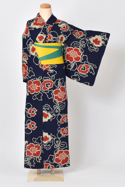 ゆかた[紺地に花]