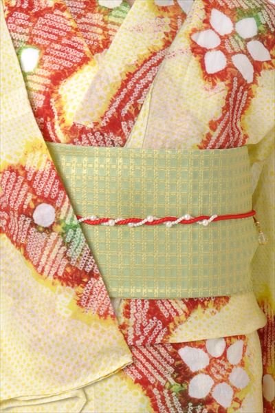 浴衣[黄色と赤・絞り・S-Mサイズ]