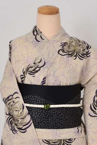 浴衣[麻の葉と糸菊・S-Mサイズ身幅広め]