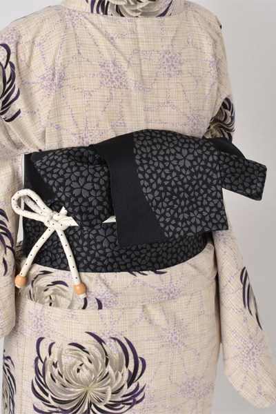 浴衣[麻の葉と糸菊・S-Mサイズ身幅広め]