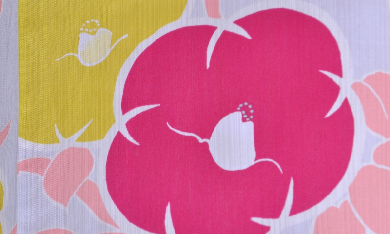 浴衣[淡グレー・椿]