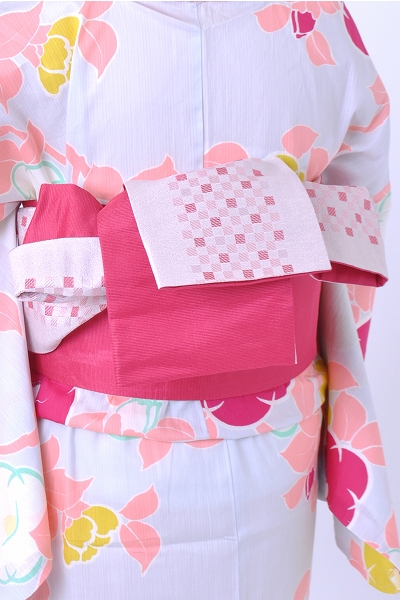 浴衣[淡グレー・椿]