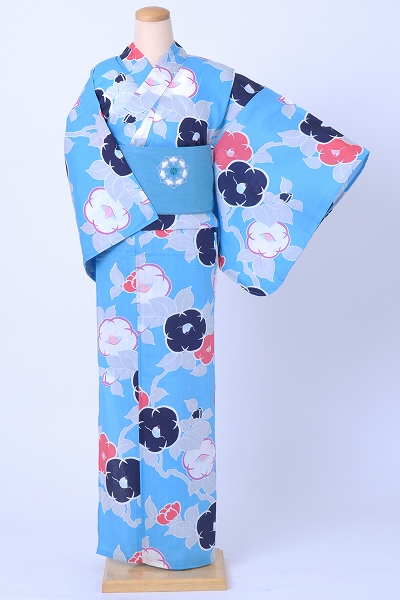 浴衣[水色・椿]